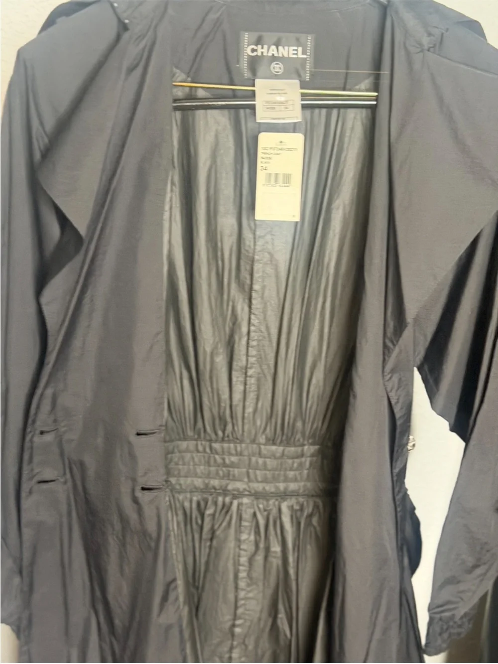 CHANEL Black Long Sleeve Nylon Oversize Trench- Coat Style Dress